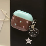 Blue Cover Brown Pink Star + Heart Pendant Case Suitable for Apple for Airpodspro2 Case/For Airpodspro Case/For Airpods4 Case/For Airpods3 Case/For Airpods2 Case/Fashionable Women's Earphone Case/Simple Earphone Case/