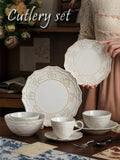 Retro Ceramic Dining Plates, Off White Bowls, Handmade Relief Printing, Household Trays, Tableware Set, Kitchen Uten