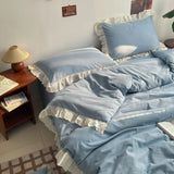INS Princess Style Bedding Sets Ruffle Lace Bow Quilt Cover Home Romantic Bedclothes Decor Woman Girls Bedroom Duvet Cover 4pcs