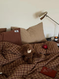 Ins Simple Retro Red Plaid Pure Cotton Waed Cotton Four-Piece Set Bedding Cap Sle Milk Velvet Softn All Seasons Use