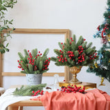 10pcs Artificial Pine Branches Christmas Holly Red Berries Stems for Xmas Tree DIY Wreath Decorations Christmas Home Decoration