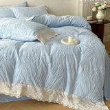 Tulip Flowers Lace Ruffles Princess Style Bedding Set Velvet Warm Winter Duvet Cover Flat/Fitted Bed Sheet Pillowcases 4Pcs