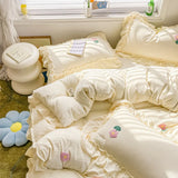 Ins Princess Bedding Set 2025 Korean Style Lace Towel Embryos  Washing Cotton Four PIECE Set Duvet Cover With Pillowcase