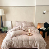 Korean Princess Floral Ruffles 100% Cotton Double Layer Yarn Soft Bedding Set Single Queen King Duvet Cover Bed Sheet Pillowcase