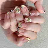 24pcs Almond Press on Nails Set Wearable Fashion Rhinestone Argent Smudge Design False Nail Art French Tips Short Oval Fake Nail