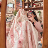 Merry Christmas Blanket Milk Lamb Wool Super Soft Warm Little Furball Design Red Blanket for New Year Christmas Gift for Family