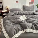 Korean Princess Style Lace Ruffles Soft Washed Cotton Skin-friendly Bedding Set Duvet Cover Bed Sheet/Fitted Sheet Pillowcases