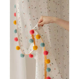 Retro cotton linen rainbow ball yarn cream style bedroom living room children's room cotton linen curtains tulle custom curtains