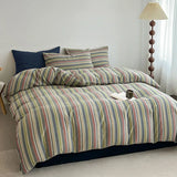 Nordic Simple Stripe Printed Bedding Sets Soft Washed Cotton Skin Friendly Duvet Cover Kit Cozy Bedclothes for Summer and Autumn