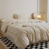 Cotton and Linen Bedding Sets Stripe Yarndyed Duvet Cover Set Sheet Pillowcase Underwear Bed Linens