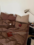 Ins Simple Retro Red Plaid Pure Cotton Waed Cotton Four-Piece Set Bedding Cap Sle Milk Velvet Softn All Seasons Use