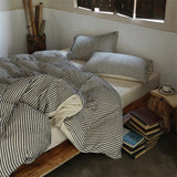 Linen Cotton Simple Stripes Jacquard Nordic Style Bedding Set Single Double Queen King Duvet Cover Flat Sheet Pillowcase
