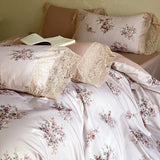 Vintage French Lace Flowers Print 1000TC Egyptian Cotton Luxury Bedding Set Duvet Cover Flat/Fitted Bed Sheet Pillowcases 4Pcs