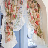 2 Pieces Flower Sheer Ruffled Short Curtain for Kitchen Sink Small Window Half Curtain Romantic French Tulle Door Drapes