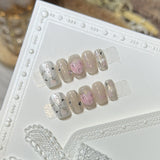 10pcs Colorful Plaid Press on Nails Shiny Cat Eye False Nails Silver Star Nail Cute Sweet Short Square Press on Nails for Girl