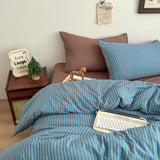 3pcs Retro Striped Japanese Duvet Cover Set Soft Polyester Grid Quilt Cover Full Queen Size Bedding Set without Sheet Drop Ship