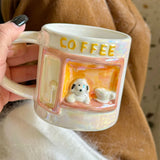 Cute Cartoon Pearlescent Relief Puppy Mug Home High Appearance Level Ceramic Cup Kitchen Creative Couple Breakfast Coffee Cups