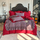 Imitation cotton wrinkled yarn double-layer yarn kapok washable festive romantic big red sheet bed skirt four-piece set