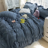 Seersucker Princess Girl Kawaii Bedding Set Lovely Ruffles Home Woman Duvet Cover Set Luxury Solid Color Pleated Bedding Sets