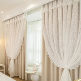 French Pastoral Double-layer Lace Curtain with Curtain Head Living Room Bedroom Wave Window Romantic Gauze Curtain Blackout