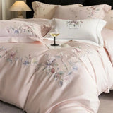 Premium 1000TC Egyptian Cotton Flowers Embroidery Pink Luxury Bedding Set Duvet Cover Flat/Fitted Bed Sheet Pillowcases 4Pcs