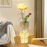 Modern Rattan Floor Lamp Dimmable Standing Floor Lamp Flower LED Night Light for Living Family Bedroom Deco