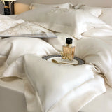 800TC Lyocell Fiber Soft Silky Cooling Summer Bedding Set Flowers Embroidery Duvet Cover Bed Sheet/Fitted Sheet Pillowcases 4Pcs