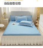 2/3pcs Summer Cooling Princess Bed Skirt Set Class A Mattress Cover Single Soft Mat Room Decor Bedspread Ice Silk Bean Cool Mat
