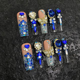 10Pcs Handmade Press On Nails Full Cover Colorful Flower Butterfly French Ballet Summer False Nails Wearable Manicure Nail Tips