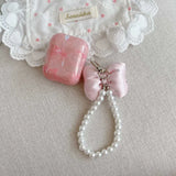 INS Korea Bow Knot Pearl Pendant Chain Earphone Case For Airpods Pro3 1 2 3 4 Cover Soft For Air Pods Pro Pro2nd Fundas