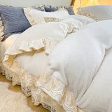 3/4Pcs Warm Milk Velvet Bedding Set Luxury Princess Flowers Lace Edge Duvet Cover Bed Skirt Bedspread Pillowcase Home Textile