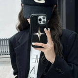 Luxury Metal Star PU Leather Phone Cover Case For iPhone 16 15 14 13 12 11 Pro Max Shockproof Protective Men Women Stylish Cases