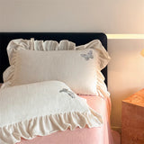 Flowers Embroidery Ruffles Thickened Soft Warm Velvet Bedding Set Queen King Size Plush Duvet Cover Set Bed Sheet Pillowcases