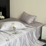 60S Lyocell Bamboo Fiber Flower Embroidery Summer Quilt Bedding Set Soft Silky Thin Comforter Blanket With Bed Sheet Pillowcases