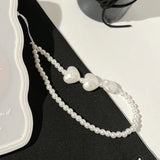 Simple Crystal Pearl Phone Chain Women Clay Beaded Phone Lanyard Devil's Eye Love Mobile Phone Strap Pendant Jewelry Accessories