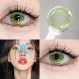 1 Pair Hot Sale Blue Comic Eye Fashion Color Contact Lenses Lady with Eye Soft Green Gloss Eyes Diopters Myopia Degree
