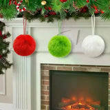 12Pcs Fluffy Christmas Plush Hanging Ball Solid Color Faux Fur Furry Pom Poms Hanging Pendant Decorative Durable