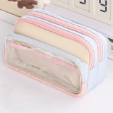 Color-Block Pen Bag Multi-Compartment Transparent Pocket Pencil Case Large Capacity with Zipper Multi-layer Pen Pouch