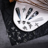 10PCS Gothic Style 3D Alloy Nail Art Charms Skeleton Cross Accessories Parts For Halloween Nail Decoration Design Supplies Tool