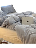Light Blue White Milk Pure Cotton Waed Bedding Set Simple Nordic Sle Double Stitch  Color Mix Match Bed Canopy Sle