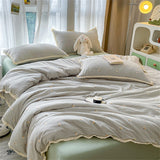 INS Girls Cherry Soft Bedding Set Washed Cotton Bed Sheet Queen King Size Duvet Set Flower Comforter Set Pillowcase Bed Linens