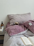 Romantic Imagination! Autumn Winter Soft Milk Velvet Pure Cotton Striped Four Piece Bedding Set Modern mat Sle