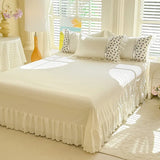 4Pcs Bedding Set Korean Princess-Style White Lace Duvet Cover Pillowcases And Ruffled Bed Skirt Couple Quilt King-Size Sheets