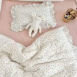 Korean Baby Girl Crib Bedding Set Bunny Rose Cherry Floral Cotton Muslin Cot Bedding Kit Duvet Cover Pillowcase No Filler