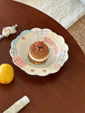 Cream Cheese Hand Drawn Patchwork Plaid Bow Cat Dessert Ceramic Bowl and Plate Gift Tableware