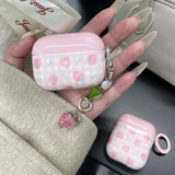 Sweet Pink Strawberry Grid  Pattern Cute Transparent Fruit Pendant Earphone Protection Case For AirPods 1 2 3 4 Pro 2 Soft Cover