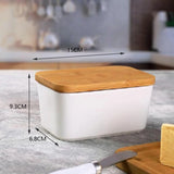 Simple Ceramic Butter Dish with Bamboo Cover Butter Knife Rectangular Sealed Jar Western Cheese Butter Box Storage Jar Tableware