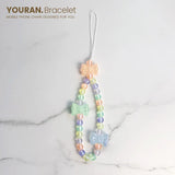 Funny Bear & Flower Heart Bead Pendant Phone Bracelet Wristband Chain Bag jewelry Lanyard Charm