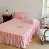 Elegant Lace Rose Embroidery Bedding Sets French Style Luxury 100% Cotton Pink Princess Ruffles Quilt Cover Bed Skirt Pillowcase
