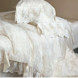 Romantic French Lace Ruffles Princess Wedding Bedding Set 1000TC Egyptian Cotton Duvet Cover Flat/Fitted Bed Sheet Pillowcases